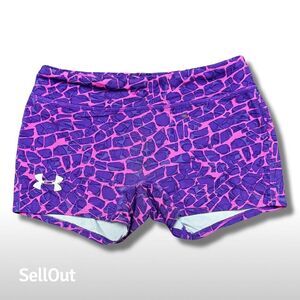 Under Armour Girls Large Compression Shorts Purple Pink Pattern
